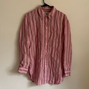 Boden Pink and Gray Striped linen shirt 12R
